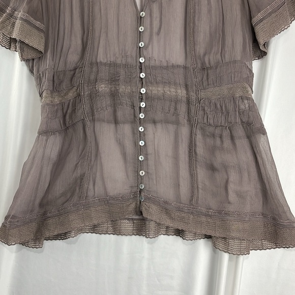 Zara Purple-Grey Sheer Loose Button-Up Blouse - Picture 2 of 7
